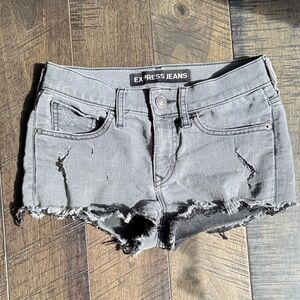 Express Jeans Gray Distressed Denim Shorts CHEEKY